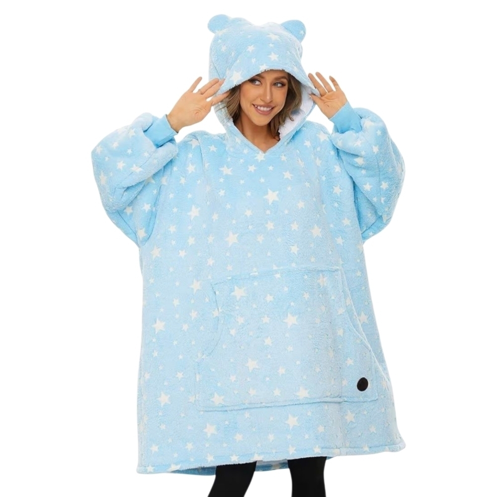 Three Poodle Wearable Star Sherpa Adult Hooded Blanket